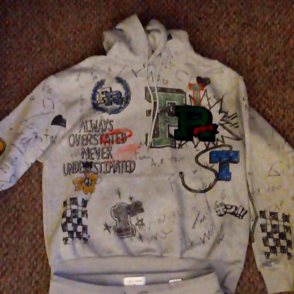 Urban style grey Hooded sweat suit by First Row. Size XL.